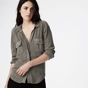 James Perse Los Angeles Crepe Utility Shirt Hunter Green Women’s Size 3 (Large)